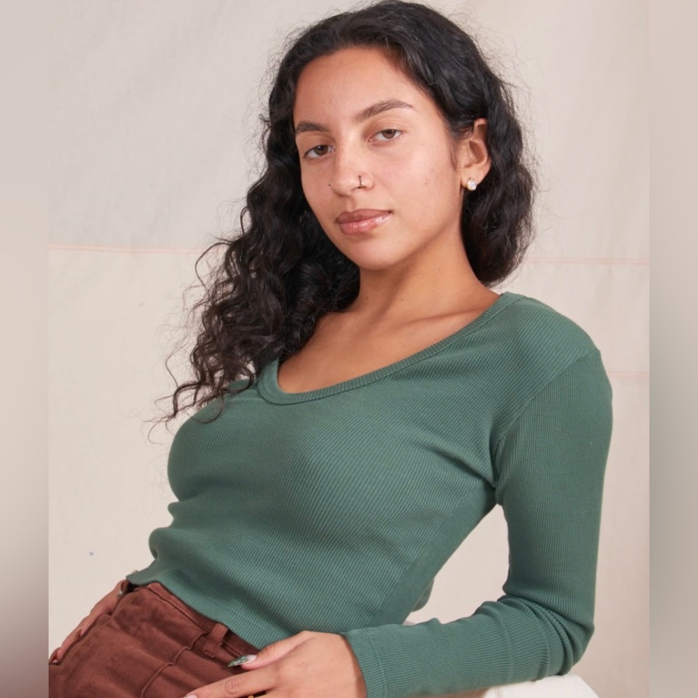 Big Bud Press Long Sleeve V-Neck Tee Emerald Green Small